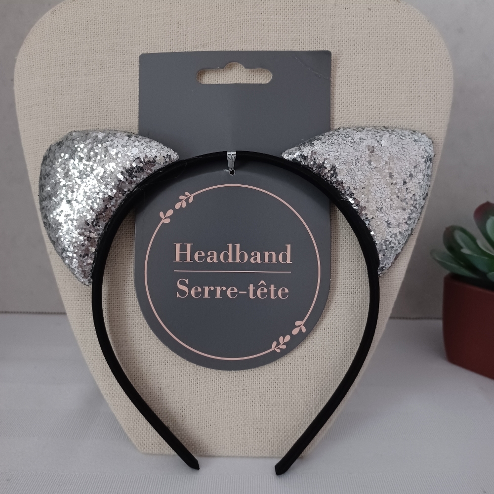 Girls Headband, sparkle cat ears.